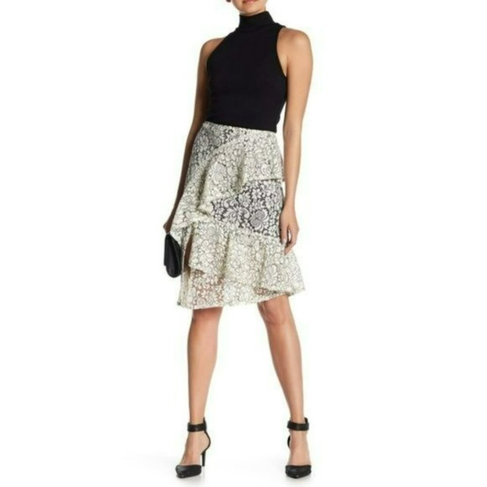 NWT Gorgeous NANETTE LEPORE  Lace Overlay Asymmetrical Ruffle Midi Skirt - Picture 3 of 7